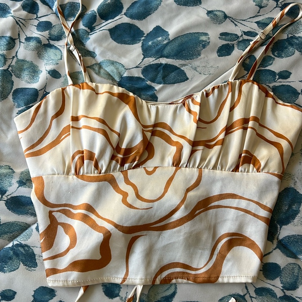 Forever 21 Crop Top Cream and Dark Orange